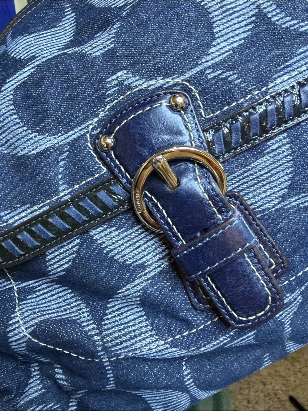 Coach Blue Signature Denim Tote with Buckle Pocket